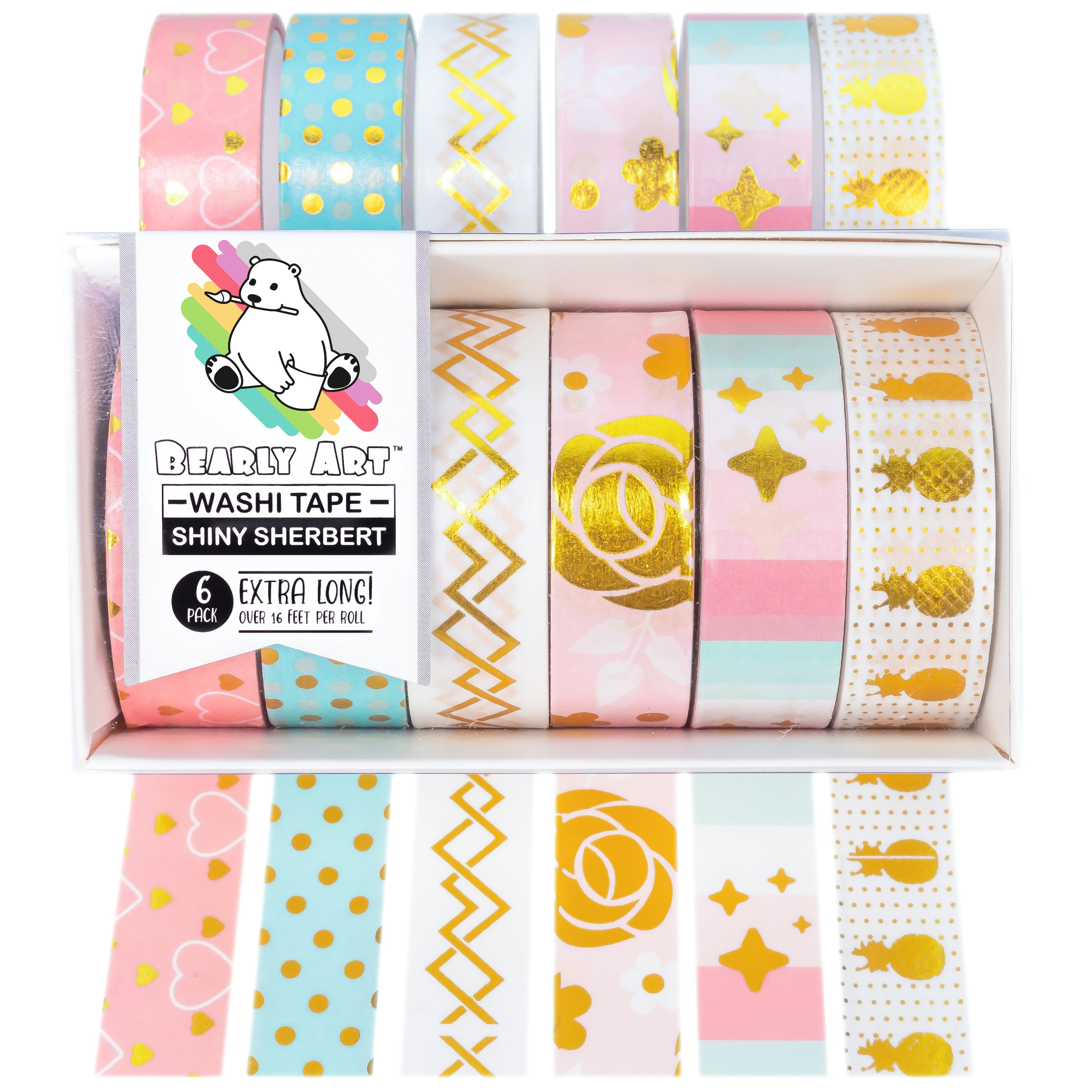 Bearly Art Washi Tape Set - Macaron Mix - 10 Pastel Colors Decorative