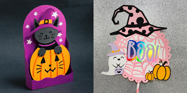 Kitty Halloween Card and Cute Pink Book Cake Topper