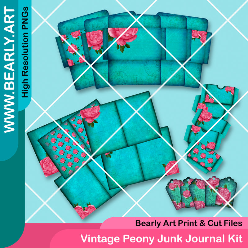 Vintage Peony Junk Journal Kit