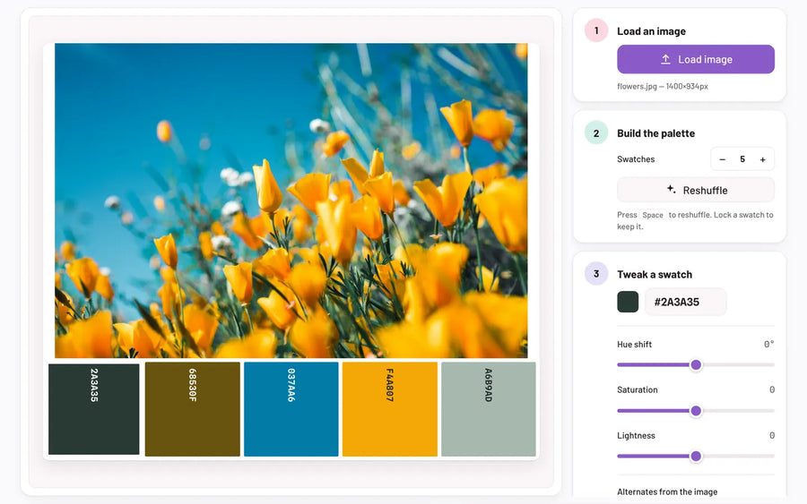 Palette Studio: Its palette, with hex codes