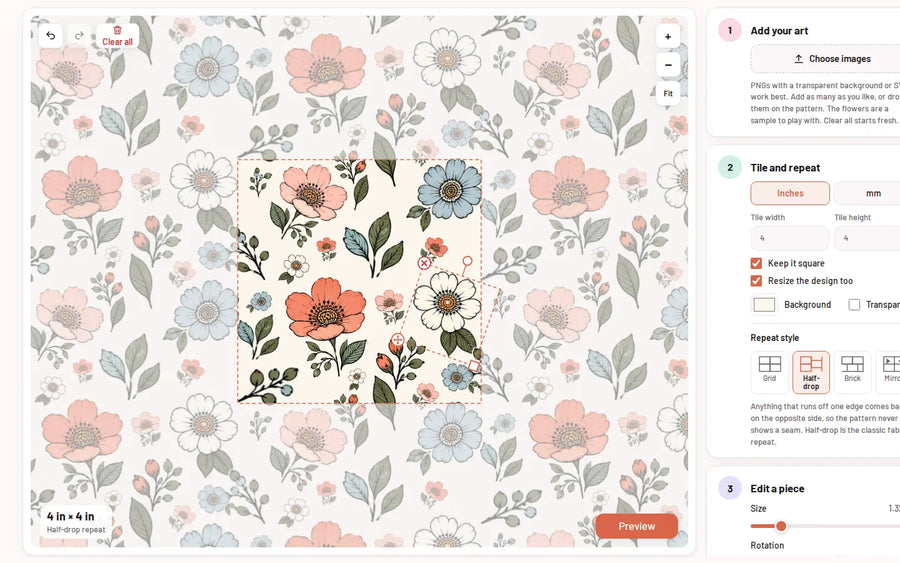 Seamless Pattern Maker: Try a half-drop