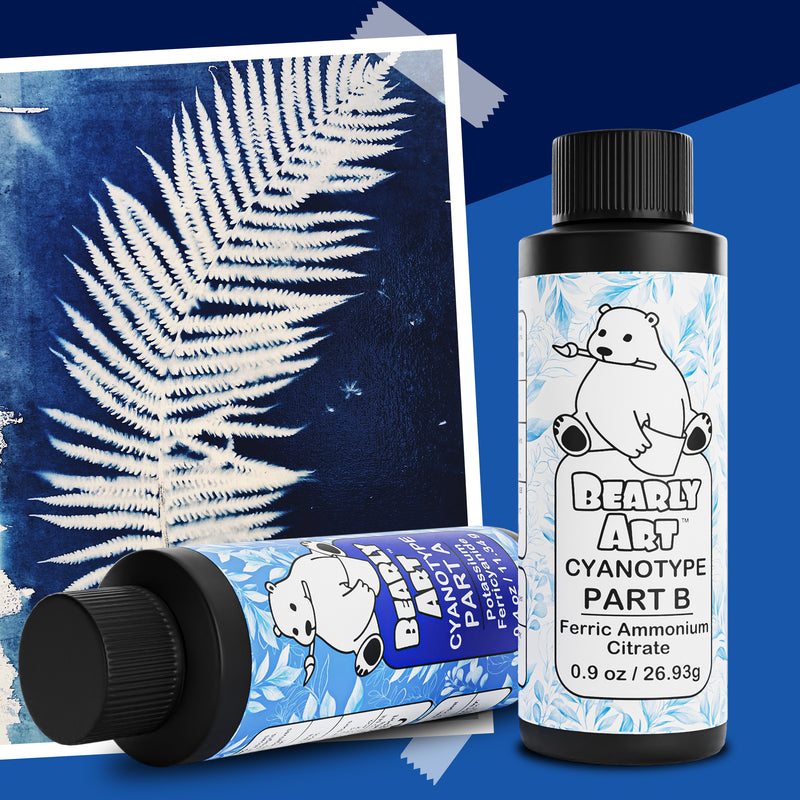 Bearly Art Cyanotype Kit - Sun - Solar Print Set for Photographic Printing  on Paper and Fabric - 2 Part Sensitizer - Archival - Creates 32 8x10