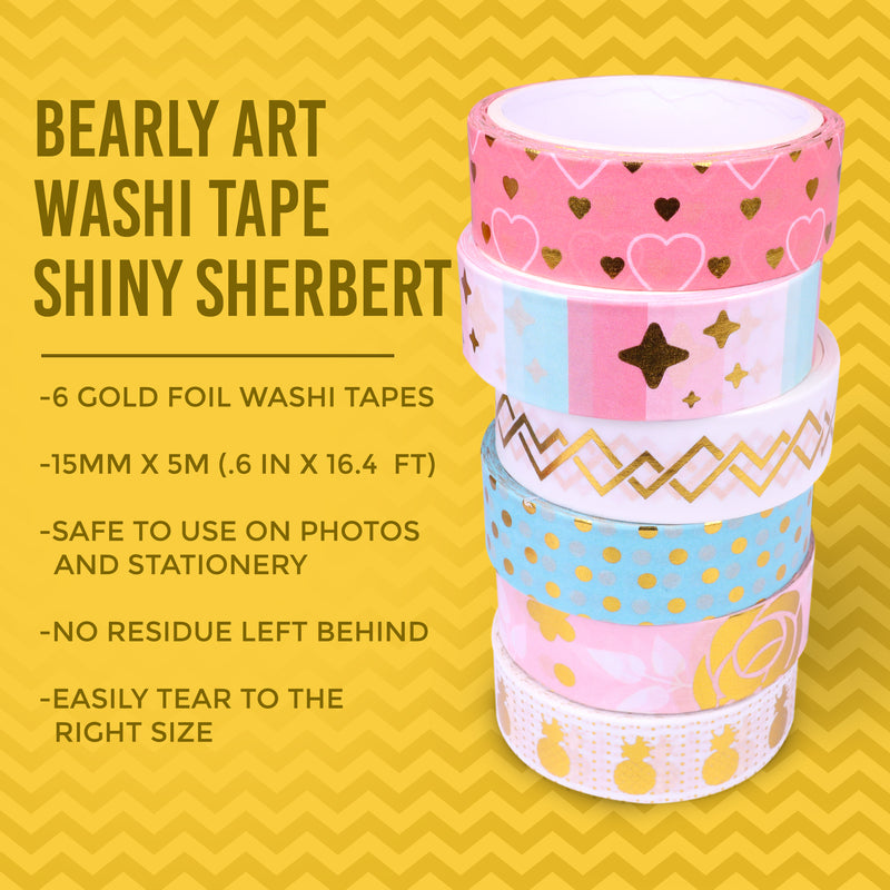 1 piece Gold Washi Tape Set 6 rolls, Decorative Craft Tapes Kit of Cute  Patterns for